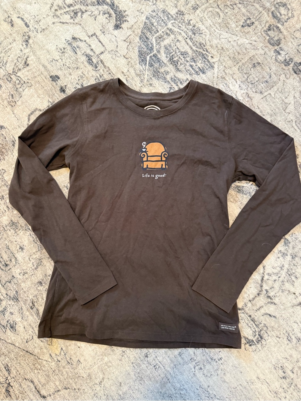 Life Is Good Women's Brown Long-Sleeve Tee with Orange Chair Graphic
